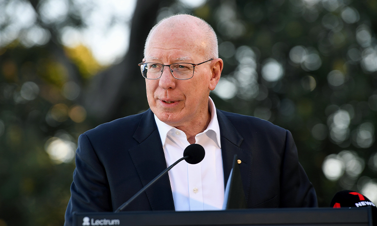 Governor-General David Hurley AC speaking on a podium