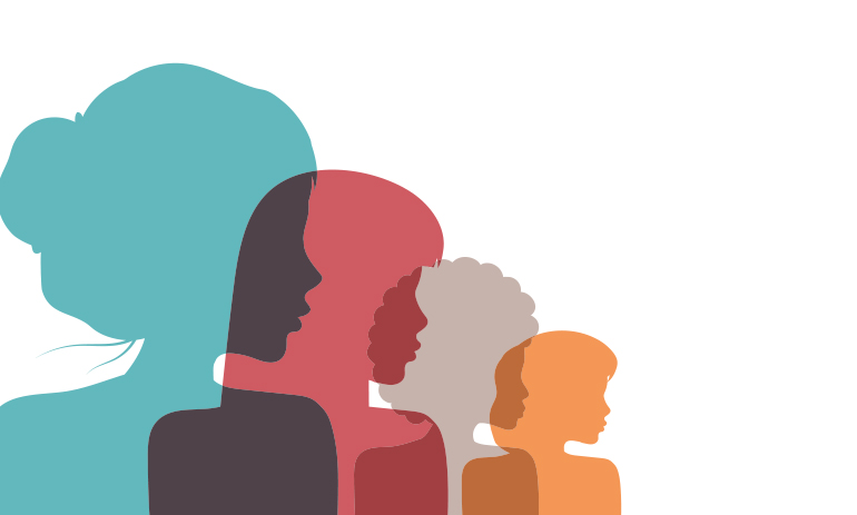 coloured silhouettes of women head and shoulders