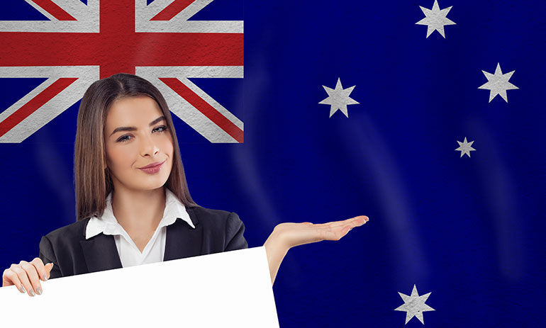 young woman with australian flag