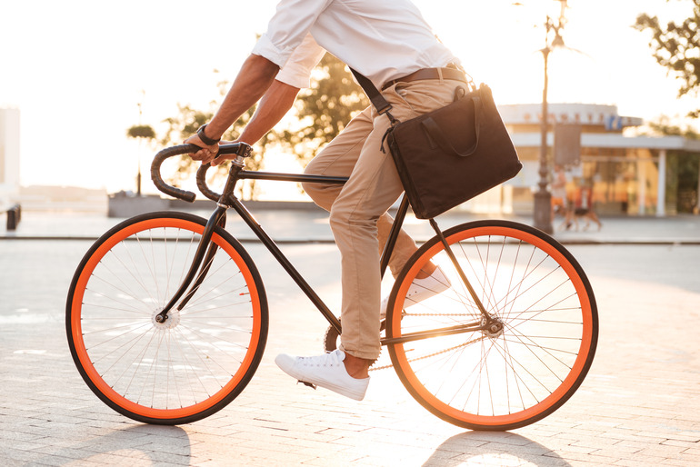 Man riding a bicycle to work